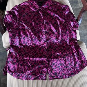 Lane Bryant Fuchsia and Black Button Down Shirt
